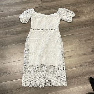 White Balloon Sleeve Midi Dress